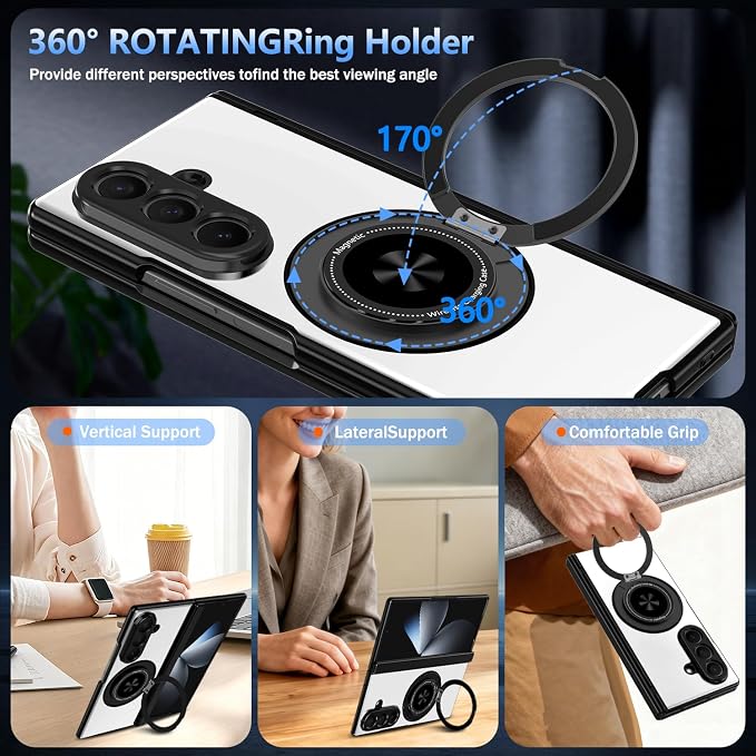 Hekodonk for Galaxy Z Fold 8 Ultra Case with 360 Rotatable Stand,[Compatible with MagSafe][Front Screen Protector],Magnetic Ring Holder with Hinge Protective Case for Samsung Z Fold 8 Ultra,Sliver