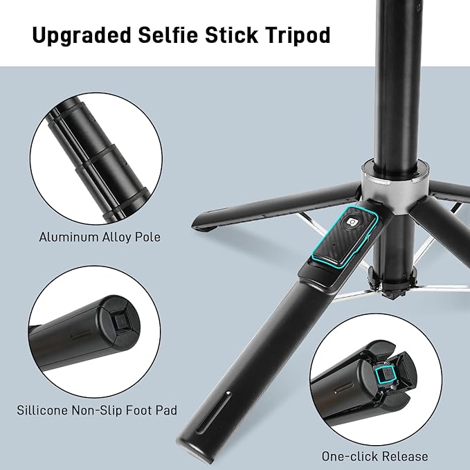 WOVTE Magnetic Selfie Stick Tripod with 2 LED Lights, 52" Tripod for iPhone with Rechargeable Remote, Portable Selfie Stick Compatible with iPhone 16/15/14/13/12 Series, Gopro and Cameras