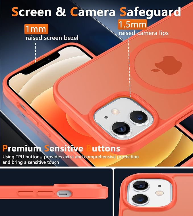 FNTCASE for iPhone 12 Phone Case: for iPhone 12 Pro Magnetic Matte Textured Military Grade Drop Protection Translucent Cell Phone Cover - Slim Durable Shockproof Protective Bumper