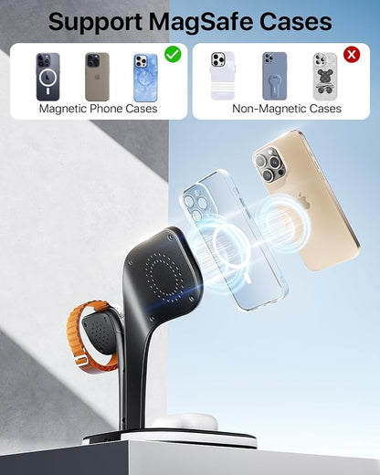 EXW Wireless Charging Station for Magsafe Charger,Charging Station for Multiple Devices,Wireless Charger for iPhone 17 Air 16 15 14 13 12,Apple Watch,AirPods with LED(Black)