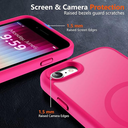 MOCCA Strong Magnetic for iPhone SE Case 2022/iPhone SE 2020 Case/iPhone 7 Case/iPhone 8 Case [Compatible with Magsafe] Slim Thin Translucent Matte Protective Cover Phone Case 4.7'', Hot Pink