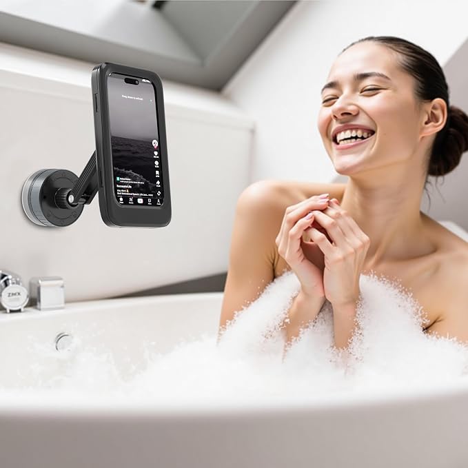 Shower Phone Holder Waterproof, 480° Rotating Twist-Lock Suction Phone Holder for Shower, Anti-Fog & Sensitive Touch Screen Case, Fit Smartphone with Case up to 6.9"