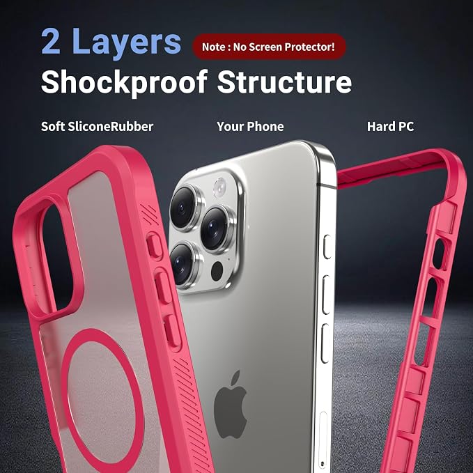 jaroco Magnetic for iPhone 16 Pro Case, [Compatible with MagSafe][Military Grade Drop Protection][Heavy Duty Protection][Non-Slip][Shockproof] 2-Layer Durable Bumper Phone Case 6.3''-Rose