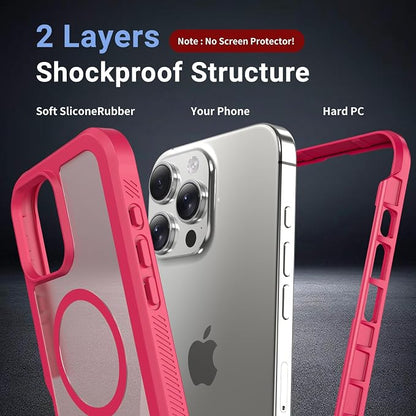 jaroco Magnetic for iPhone 16 Pro Case, [Compatible with MagSafe][Military Grade Drop Protection][Heavy Duty Protection][Non-Slip][Shockproof] 2-Layer Durable Bumper Phone Case 6.3''-Rose