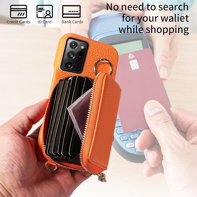 Wallet Case for Samsung Galaxy Note 20 Ultra 5G Shoulder Strap Ring Buckle Zipper Flip Organ Purse Card Holder Phone Cover for Note20 Plus Notes 20Ultra Note20+ U + 20+ Twenty Not S20 Orange