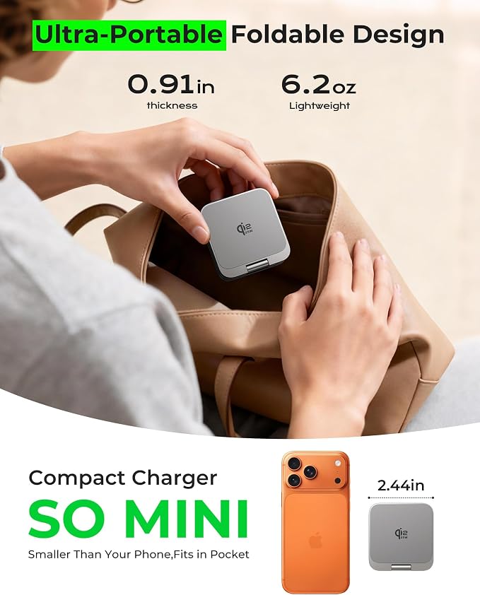 3 in 1 Charging Station for Apple - Qi2.2 25W Magnetic Wireless Charger for iPhone 17, Apple Watch, AirPods, Travel Fast Charging Foldable Stand with 45W GaN Adapter, Aluminum Alloy Design