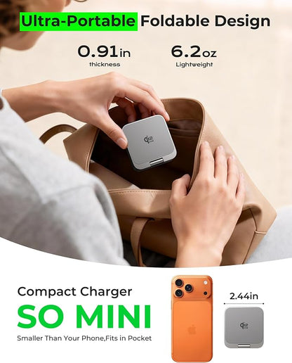 3 in 1 Charging Station for Apple - Qi2.2 25W Magnetic Wireless Charger for iPhone 17, Apple Watch, AirPods, Travel Fast Charging Foldable Stand with 45W GaN Adapter, Aluminum Alloy Design