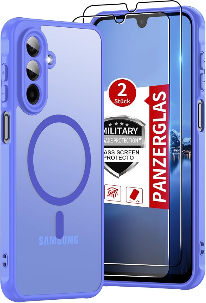 Compatible for Samsung Galaxy A17 5G Phone Case: A17 Case with 2PC Tempered Glass Screen Protector, Wireless Charging Matte Translucent Soft-Touch & Full Body Shockproof para Case Galaxy A17,Sky Blue