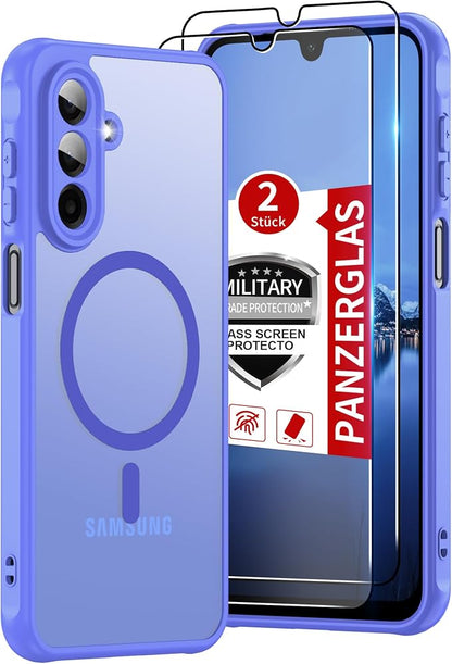 Compatible for Samsung Galaxy A17 5G Phone Case: A17 Case with 2PC Tempered Glass Screen Protector, Wireless Charging Matte Translucent Soft-Touch & Full Body Shockproof para Case Galaxy A17,Sky Blue
