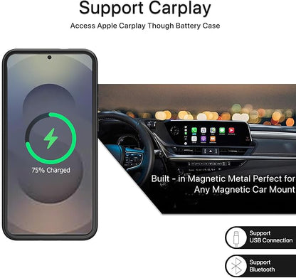 Battery Case for Galaxy S25, 10000mAh High Capacity Rechargeable Portable Protective Extended Charger Cover Compatible with Galaxy S25 (6.2 inch) Wireless Charging Case with Screen Protector-Black