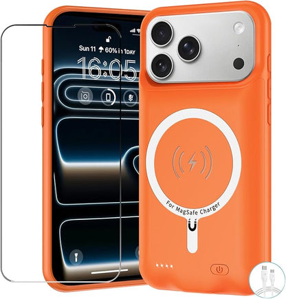 Battery Case for iPhone 17 Pro Max, Upgraded 12000mAh Pack Rechargeable Charger Case with Wireless Charging Compatible for iPhone 17 Pro Max (6.9 inch) External Battery Charging Cover (Orange)