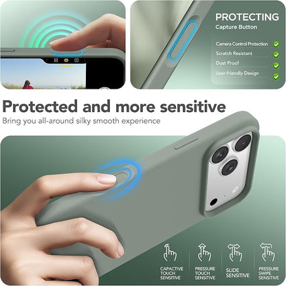 GONEZ Magnetic for iPhone 17 Pro Case, Compatible with MagSafe, [Screen Protector + Camera Lens Protector], Liquid Silicone Anti-Scratch Shockproof Protective Phone Case 6.3 inch, Calke Green