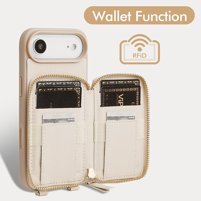 ZVE for iPhone Air Case Wallet 6.5 Inch, RFID Blocking Crossbody Leather Phone Cover with Card Holder Beige