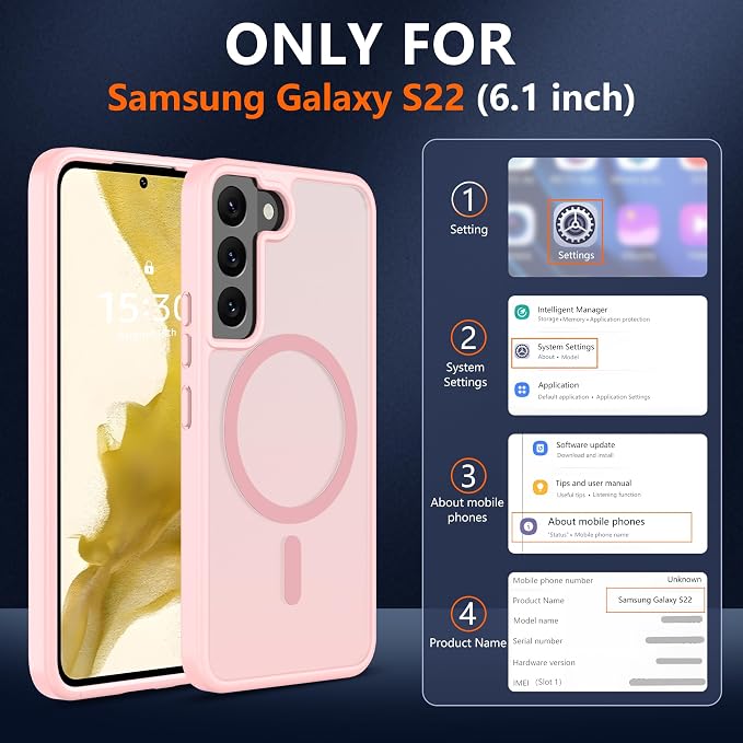 Pilaru for Samsung Galaxy S22 Case [Compatible with Magsafe] Translucent Matte Magnetic Phone Case,Slim Thin Duty Shockproof Protection Cover with 2pc HD Screen Protector-Pink
