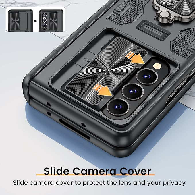 VEGO for Galaxy Z Fold 4 Case with Slide Camera Cover & Hinge Protection | Fold 4 Phone Case with Screen Protector 360°Magnetic Kickstand Protective Cover for Samsung Galaxy Z Fold 4 5G - Black