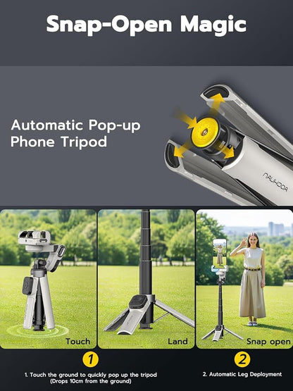 AOCHUAN Gimbal Stabilizer for iPhone, 4 in 1 Phone Gimbal w/360° Rotation for Andriod Sefie Stick Tripod w/Auto Face Tracking and Wireless Remote for TikTok -M3 Promini White