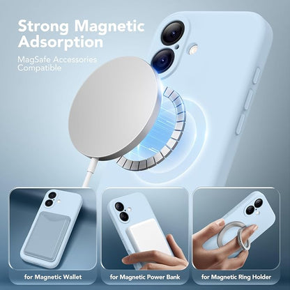 Magnetic for iPhone 17 Case, Compatible with MagSafe, [Full Camera Protection][Screen Protector] Silicone Shockproof Protective Phone Case for iPhone 17 6.3", Light Blue