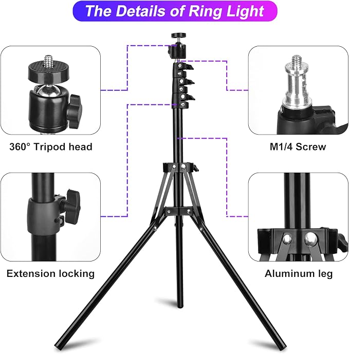 STALLY 13.3" Ring Light with Stand, Music Mode, 75" Tall with 3 Phone Holder, 3 CCT Modes & 48 RGB Color Modes, Ring Light Tripod for iPhone with Wireless Remote, Great for Photograph/Makeup/TikTok