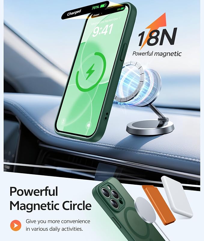 FNTCASE for iPhone 13 Pro Max Case: [Compatible with Magsafe] Translucent Matte Magnetic Phone Cover - Military Grade Drop Protection Shockproof Protective Cases - Green