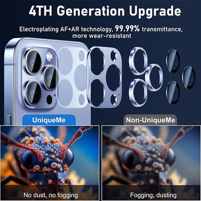 UniqueMe for iPhone 13 Pro/iPhone 13 Pro Max Camera Lens Protector, [Strong Drop Protection] [Not Easy to Fall-off] Metal Ring Tempered Glass Rear Camera Screen Cover - Sierra Blue