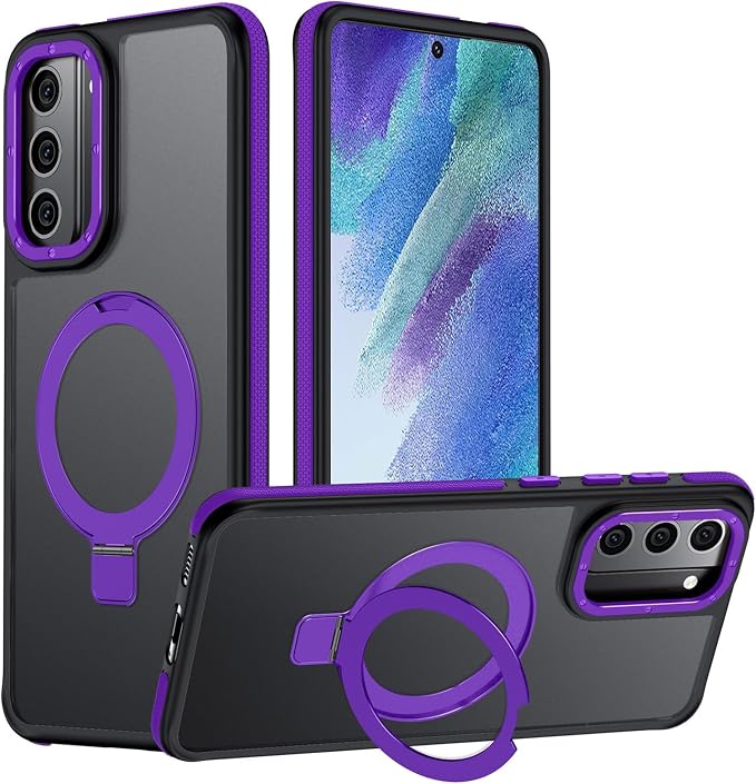 for Samsung Galaxy S21 FE Case, Magnetic Adjustable Ring Stand [Fit for Magsafe], [Military-Grade Shockproof Protection] Phone Case with Kickstand&Ring Holder (Purple)