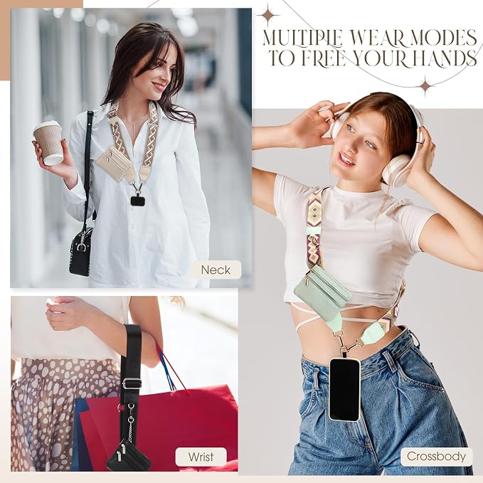 4 Pack Clip and Go Strap for Phone with Wallet Crossbody Phone Strap with Zippered Pouch Adjustable Lanyard Bag(Cute)