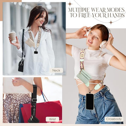 4 Pack Clip and Go Strap for Phone with Wallet Crossbody Phone Strap with Zippered Pouch Adjustable Lanyard Bag(Cute)