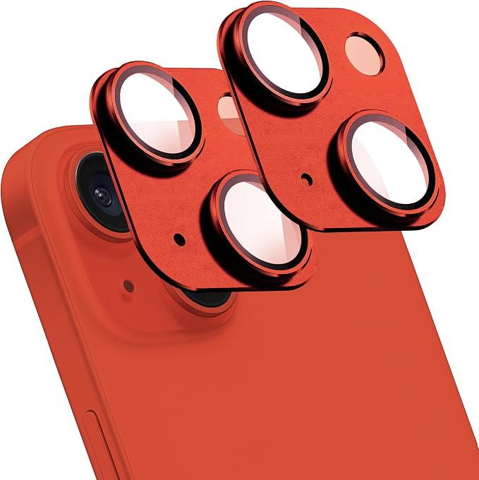 2 Pack Camera Lens Protector for iPhone 14/14 Plus,[Not Easy to Breakn ] AR Tempered Glass Strong Adsorption Metal Camera Cover Screen-Red