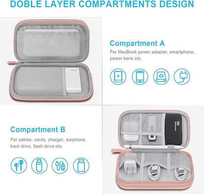 Lacdo Electronic Organizer, Travel Cable Organizer Bag Pouch Tech Electronic Accessories Carry Case Portable Double Layer Charger Case for Cable, Cord, Charger, Phone, Earphone, Power Bank, Light Pink