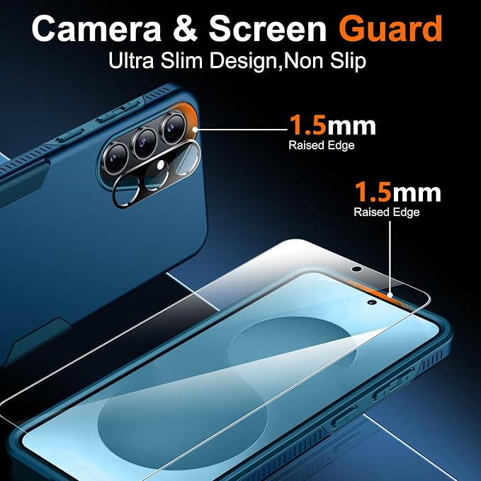 SPIDERCASE Designed for Samsung Galaxy S25 Case, [10 FT Military Grade Drop Protection], 2 Pack [Tempered Glass Screen Protector+Camera Lens Protector] Heavy Duty Shockproof Case,Sea Blue