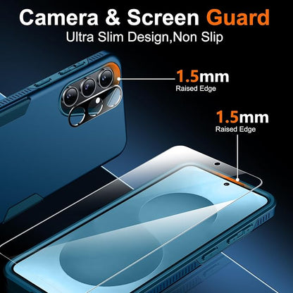 SPIDERCASE Designed for Samsung Galaxy S25 Case, [10 FT Military Grade Drop Protection], 2 Pack [Tempered Glass Screen Protector+Camera Lens Protector] Heavy Duty Shockproof Case,Sea Blue