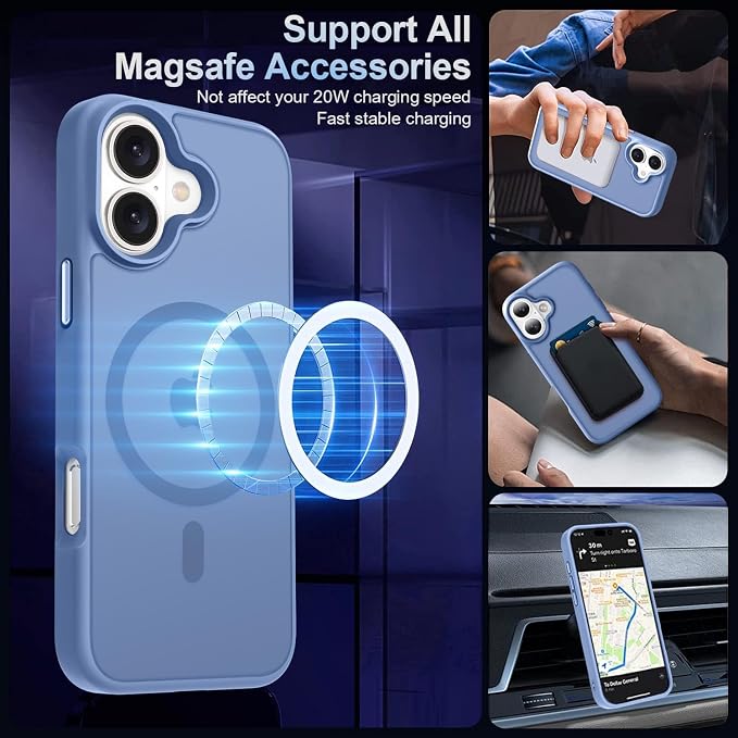MOCCA Strong Magnetic for iPhone 16 Case, [Compatible with Magsafe][16FT Mil-Grade Drop Protection] Slim Thin Translucent Matte Protective Cover Case for iPhone 16 Phone Case 6.1", Blue