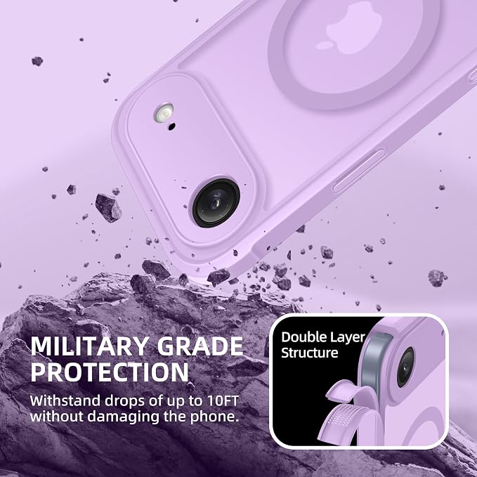 BERFY for iPhone Air Case, Compatible with MagSafe, Built-in Privacy Screen Protector, Camera Protection, Shockproof Full Body Phone Case 6.5", Translucent Purple