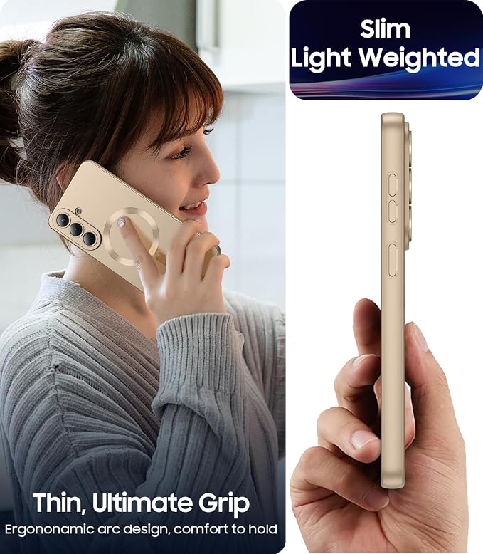 Magnetic for Samsung Galaxy S26 Case [Compatible with MagSafe][Built-in Camera Lens Protector] Slim Soft Silicone Bumper Shockproof Metallic Luster Phone Case, Gold