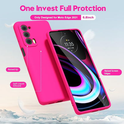 oakxco for Motorola Moto Edge 2021/Edge 2021 5G UW Phone Case Liquid Silicone, Neon Bright Solid Color, Thin Slim Soft Rubber Gel Matte TPU Plain Simple Cover for Women Girl Cute, Hot Pink Fuchsia
