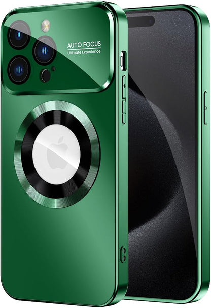Magnetic for iPhone 15 Pro Max Case, Compatible with MagSafe, Built-in Camera Lens Protector, Logo View, Military Grade Drop Proof Phone Cover, Green