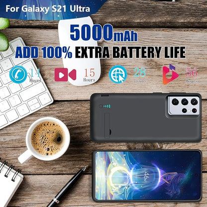 [Upgraded Battery Case for Samsung Galaxy S21 Ultra 5G, 5000mAh Rechargeable Extended Battery Charging Charger Case, Add 100% Extra Juice (6.8 Inches) Black