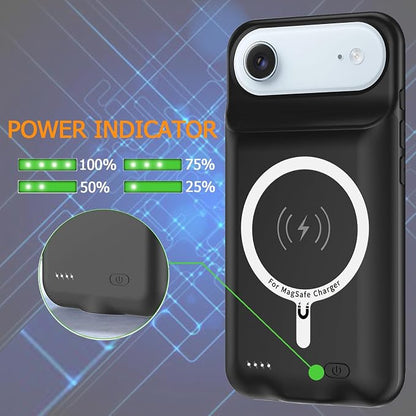 Battery Case for iPhone Air, Upgraded 12000mAh Rechargeable Portable Extended Battery Pack Supported Qi Wireless Charging Case Compatible with iPhone Air(6.5 inch) Charger Cover Power Bank (Black)