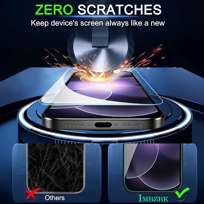 IMBZBK [Auto-Dust Removal] 3 Pack Screen Protector for iPhone 17e / iPhone 16e Accessories, Case Friendly Film, Military Grade Shatterproof Tempered Glass 3 Camera Lens Protector, Easy Installation