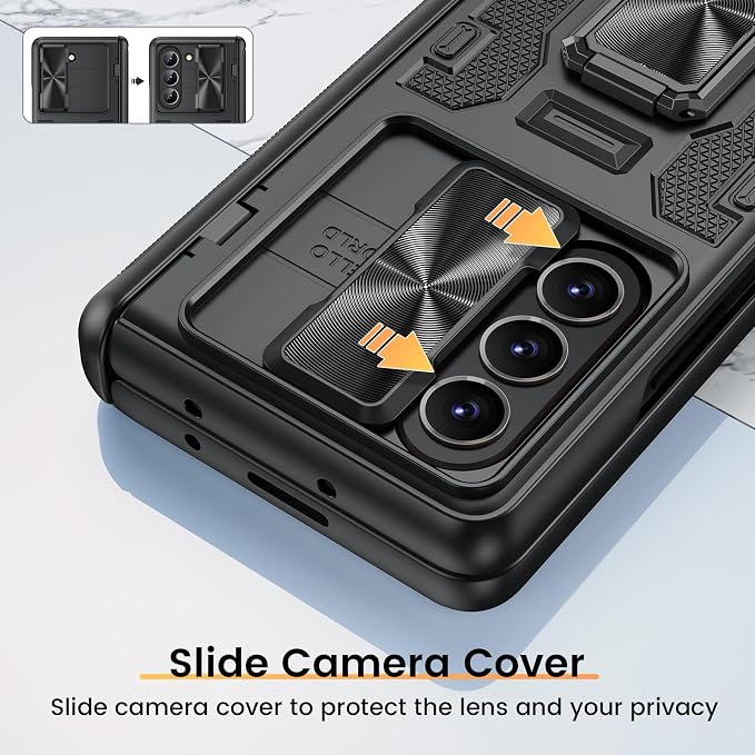 VEGO for Galaxy Z Fold 5 Case with Built-in Privacy Screen Protector,Black | with Slide Camera Cover & 360° Magnetic Kickstand Drop Protection Case for Samsung Galaxy Z Fold 5 5G 2023