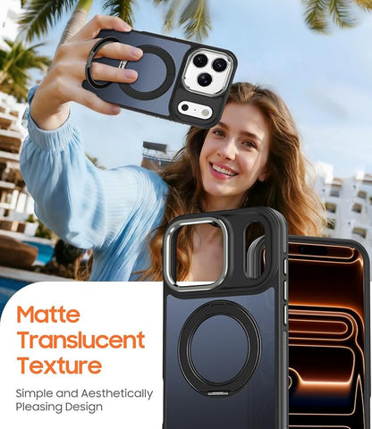 for iPhone 17 Pro Max Case with 360 Magnetic Ring Stand, Fit MagSafe, Military-Grade Shockproof Protection, Non-Slip Slim Translucent Protective Phone Cover, Black