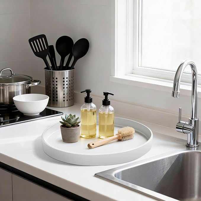 2 Pack 11" Bathroom and Vanity Tray, ABS Bathroom Counter Organizer, Coffee Table Decor for Perfume, Candles, Keys &More. Kitchen Countertop Organizer, Decorative Tray Soap Holder, White