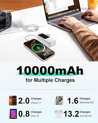 Mini Portable Charger,Small 22.5W PD Power Bank,10000mAh USB C in&Out Fast Charging Pocket Size Battery Pack,Travel Essentials Phone Charger for iPhone 17 16 15 Pro Air,Samsung S24,Android,iPad etc