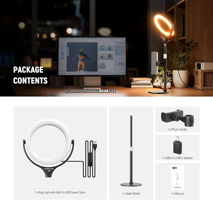 NEEWER Basics 7" Desk Ring Light with Stand/Phone Holder Compatible with iPhone, 10W CRI95+ Bi Color LED Selfie Light for TikTok Recording Laptop Webcam Zoom Video Conference Lighting Makeup, RL7B