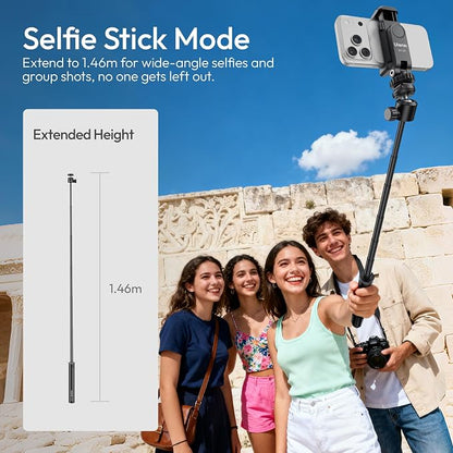 ULANZI TT24 CKa Quick-Release Selfie Stick Tripod with One-Touch Opening, 59" Extension Pole Adjustable Handle Grip with Ball Head, Compatible for Cameras, Insta360/GoPro/DJI, Action Camera, Phones