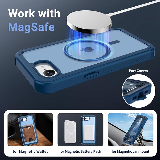 jaroco Magnetic for iPhone 17e Case& iPhone 16e Case, [Compatible with MagSafe][Military Grade Drop Protection][Heavy Duty Protection][Non-Slip][Shockproof] 2-Layer Bumper Phone Case 6.1''-Deep Blue
