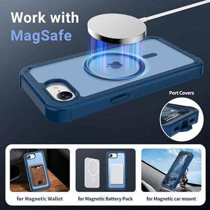 jaroco Magnetic for iPhone 17e Case& iPhone 16e Case, [Compatible with MagSafe][Military Grade Drop Protection][Heavy Duty Protection][Non-Slip][Shockproof] 2-Layer Bumper Phone Case 6.1''-Deep Blue