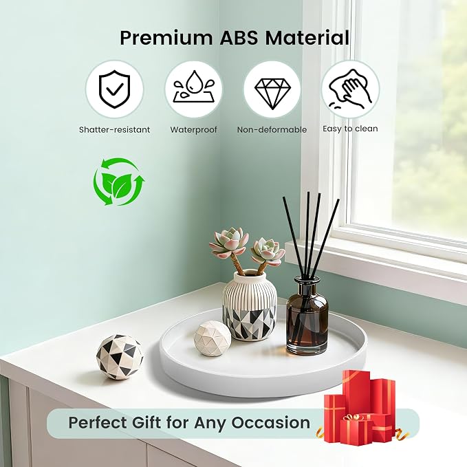 2 Pack 11" Bathroom and Vanity Tray, ABS Bathroom Counter Organizer, Coffee Table Decor for Perfume, Candles, Keys &More. Kitchen Countertop Organizer, Decorative Tray Soap Holder, White