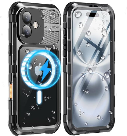 WIFORT for iPhone 16 Waterproof Case - Metal Heavy Duty [Built-in Screen Protector] [14FT Military Shockproof] [Fit for MagSafe], IP68 Full Body Rugged Water Proof Magnetic Cover, 6.1" Black
