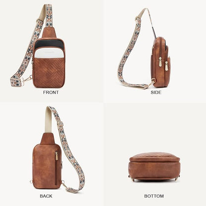 BOSTANTEN Sling Bag Quilted Crossbody Bags for Women Cross Body Purse Leather Fanny Pack with Adjustable Guitar Strap